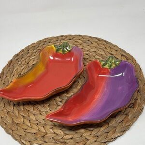 CLAY ART Set of 2  La Mesa Chili Pepper Serving Bowls